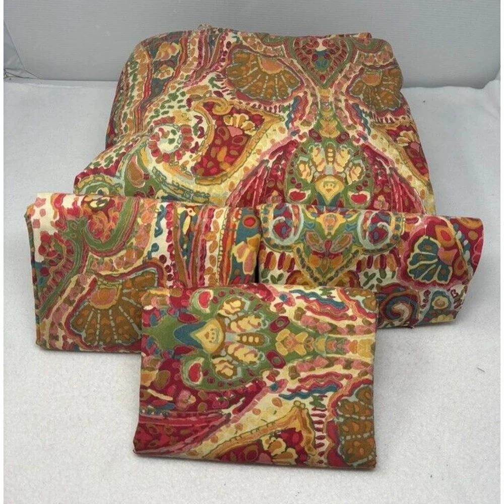 Pottery Barn Rosalie Duvet Cover Red King‎ 3 Euro Shams Floral Paisley 4pc Rare
